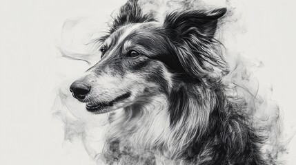 Fototapeta premium Elegant portrait of a border collie surrounded by artistic smoke in black and white