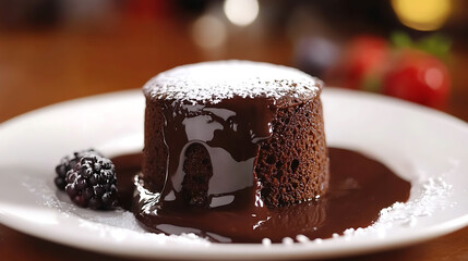 Decadent Chocolate Lava Cake with Powdered Sugar and Berries