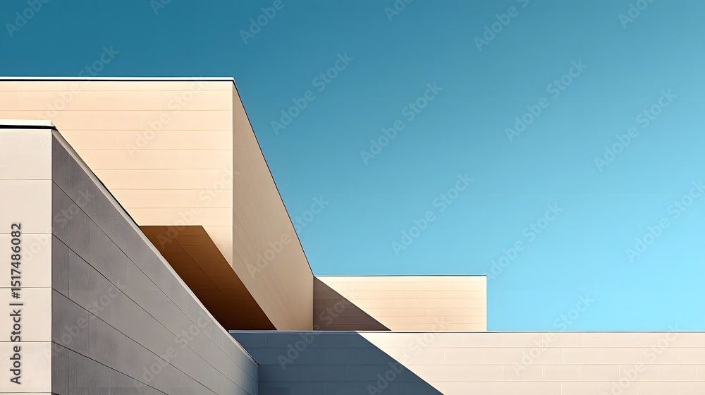 Poster minimalist modern architecture with long diagonal shadows and a clean beige palette