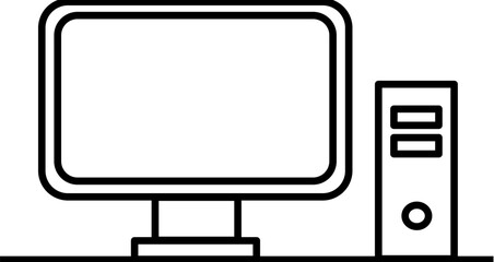 シンプルな線画のデスクトップパソコンイラストデザイン｜パソコン,テクノロジー,デバイス