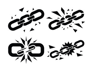 Broken Chain Icon Set Vector Symbols of Link Breakage and Disconnection
