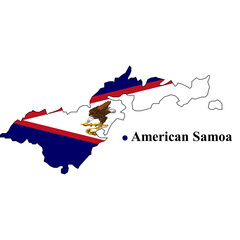 American samoa map outline filled with the flag colors and eagle emblem on a black background