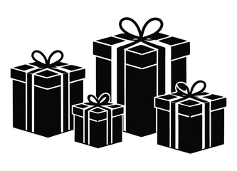 Black and White Gift Boxes with Ribbons Presents in Silhouette