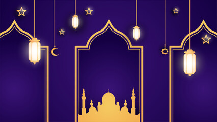 Ramadan Kareem Celebration with Lanterns and Gold Ornaments