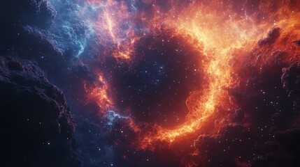Fototapeta premium Vivid cosmic nebula surrounding starry void in deep space