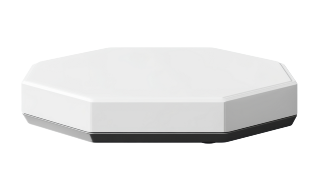 "Octagonal White Platform with Metallic Trim, Isolated on White Background"
