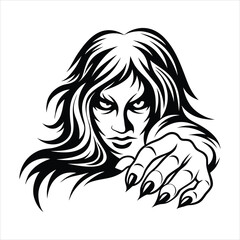 vampire with one hand extended  sharp nails  glowi