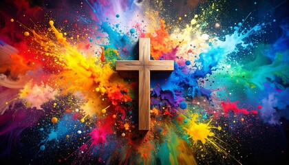 Vibrant Faith Cross Amidst Chaotic