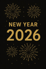 Celebrating the New Year 2026 with golden fireworks against a black backdrop for a festive and exciting start to the year ahead.