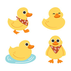 Hand-Drawn Cartoon Duck Illustration Set.Cute Animal Character for Kids and Fun Clip Art