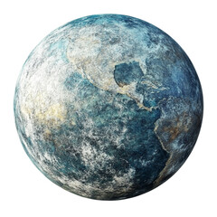 Naklejka premium A textured globe depicting a frozen or damaged Earth showing continents and oceans