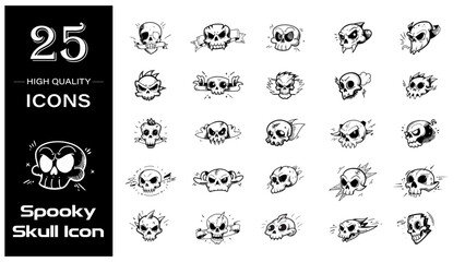 Spooky Skull Icons – Hand-Drawn Halloween Skull Vector Set (25 Pieces)