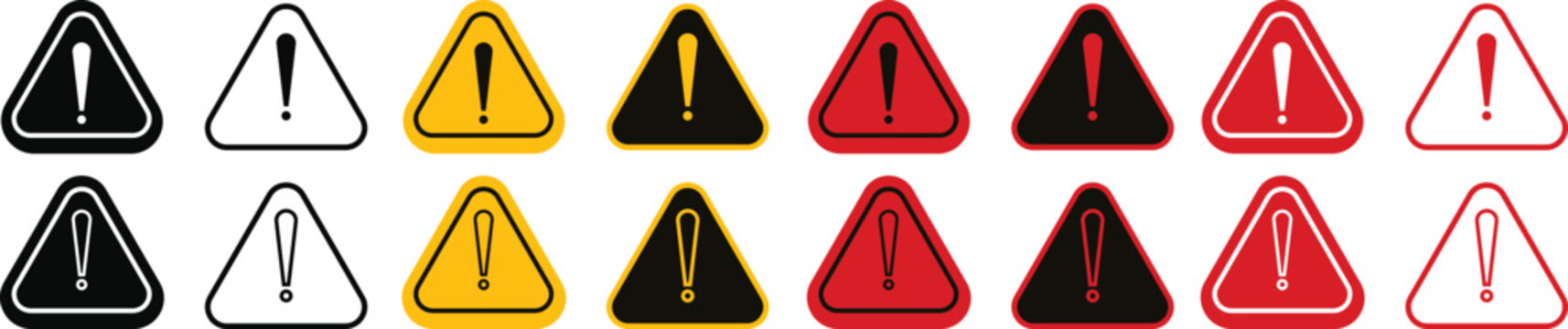 Warning danger triangle icon set set. Vector collection isolated on transparent background hazardous apps and website material symbol in trendy style. Globally harmonized system all classes caution