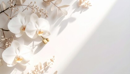 Elegant White Orchid Arrangement with Soft Light and Shadow Play