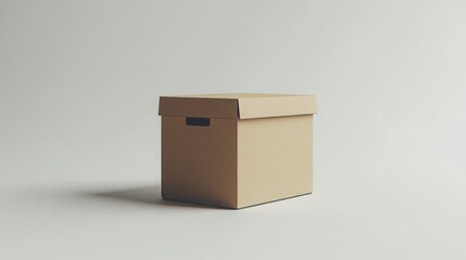 Minimalist cardboard box on neutral background