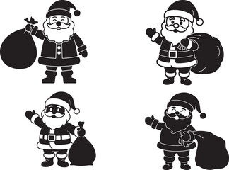 Cute Santa Claus Silhouette Icon Bundle – Christmas Holiday Clipart for T-Shirts & Mugs.