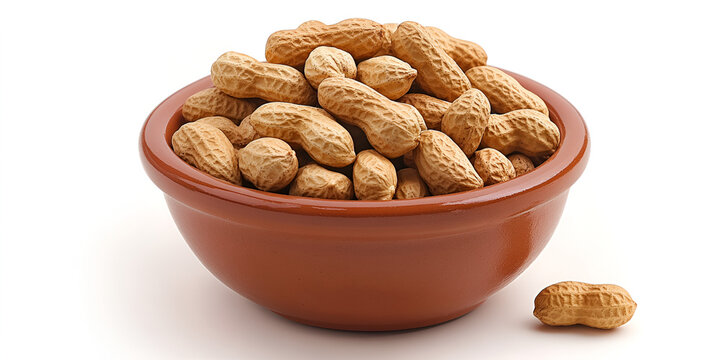 Isolated healthy brown peanuts in the shell on a white background, a delicious organic snack