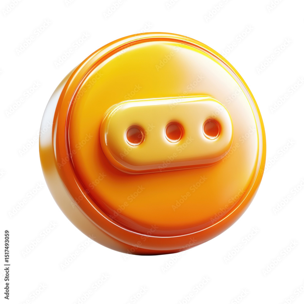 Poster shiny orange button with three dots symbol represents options on a clean on transparent background