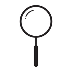 Magnifying glass black and white flat vector illustration. Element to describe curiosity, quest, research, analysis, study, investigation and survey. Zoom symbol.