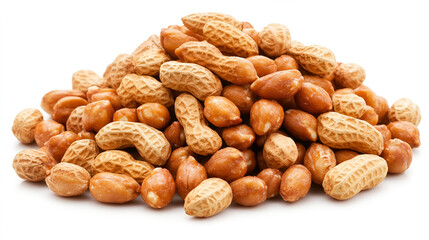 Isolated healthy brown peanuts in the shell on a white background, a delicious organic snack
