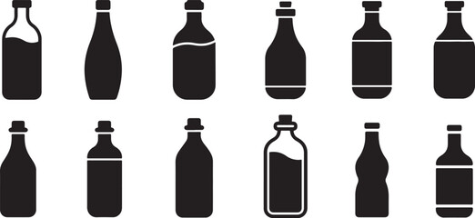 Bottle Icon Vector Set – Modern Beverage Label Illustration for Merch Design.