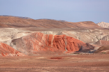 Beautiful panorama of the red mountains of Khizi. Azerbaijan.