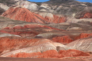 Beautiful panorama of the red mountains of Khizi. Azerbaijan.