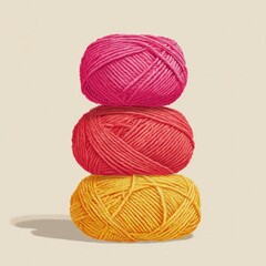 Three colorful yarn balls stacked vertically