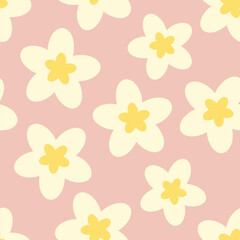 Seamless pattern with yellow flowers on pink background. Vector illustration.