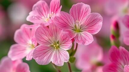 Fototapeta premium Vibrant pink geranium flowers blooming with delicate petals in a lush garden