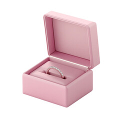 Pink ring box holding a diamond band a perfect gift