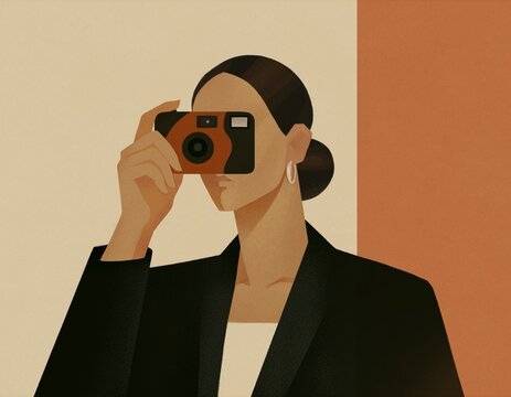 Minimalist Female Portrait with Camera and Contrast Background