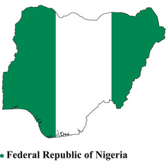 A map of nigeria overlaid with the nigerian flag featuring green and white vertical stripes on black