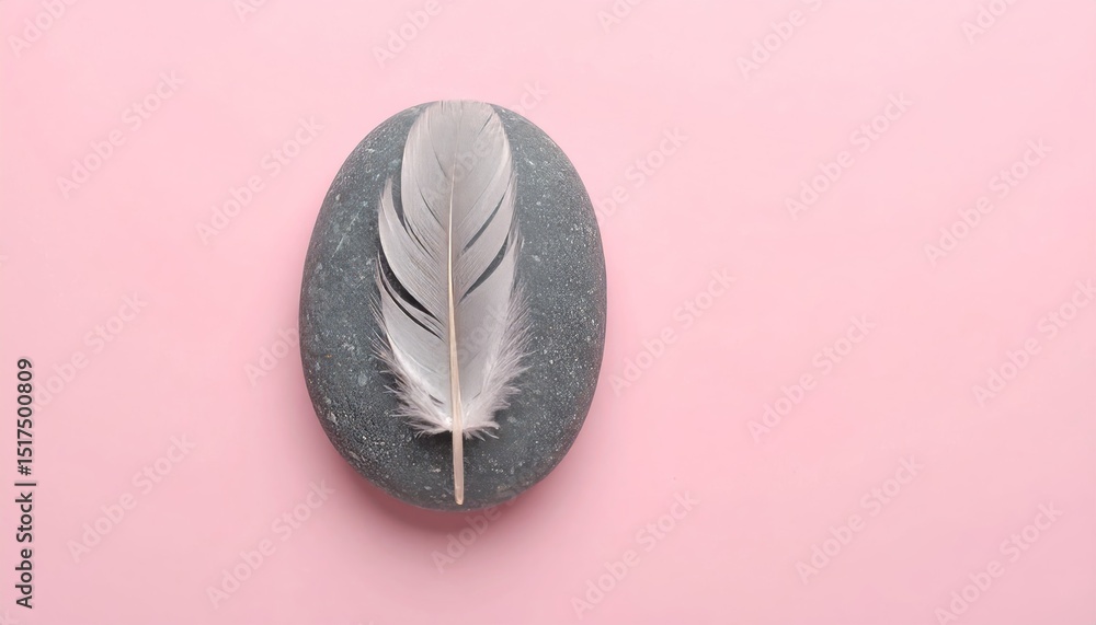 Poster minimalist abstract background featuring a feather on a stone with copy space