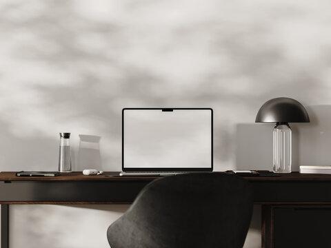Empty laptop screen mock-up on a stylish office desk