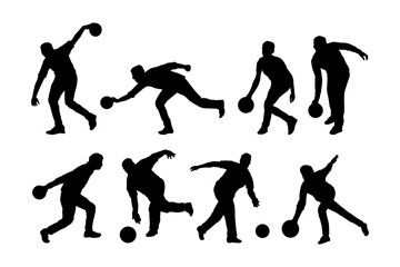 bowling silhouette sport action vector set