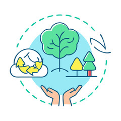 Ecological cycle featuring recycling, trees, hands, and a circular flow.