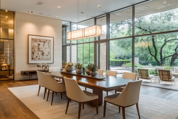Utilize clean lines, large windows for natural light, and integrated storage solutions. Incorporate contemporary art pieces, sophisticated lighting fixtures, and premium materials to craft an airy,
