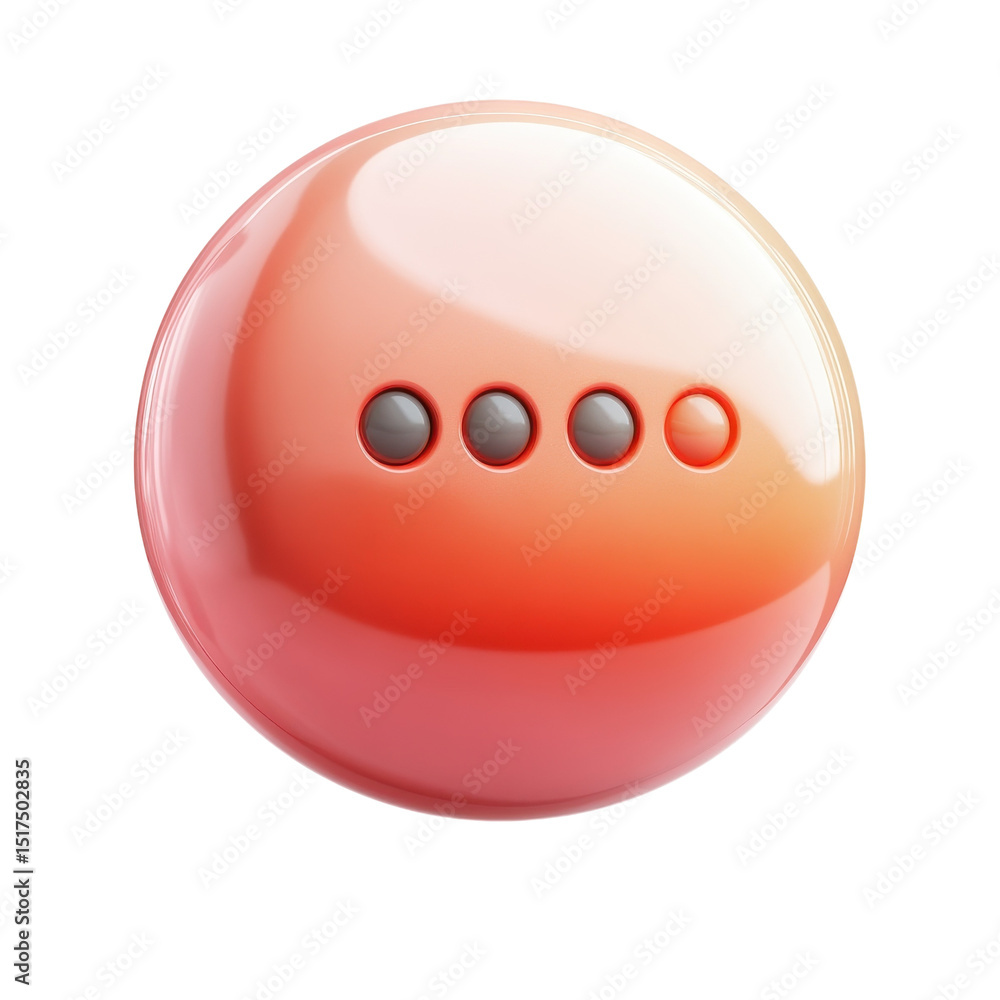 Poster a glossy coral sphere emblem representing options or a menu shimmering on transparent background