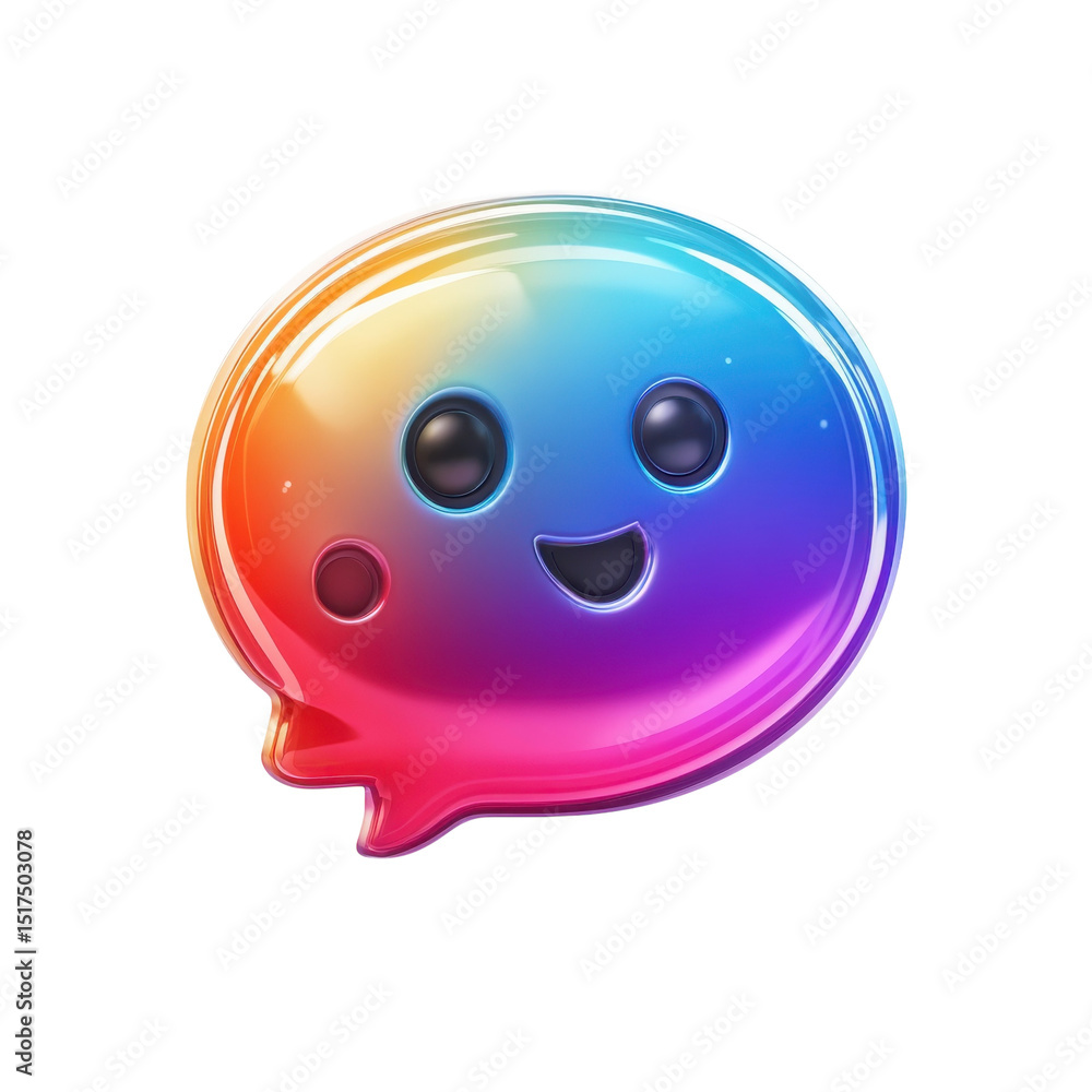 Poster a whimsical rainbow gradient speech bubble character exuding joy and on transparent background