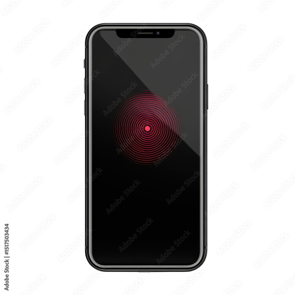 Poster target locked a mobile phone displaying a red concentric circle graphic on transparent background