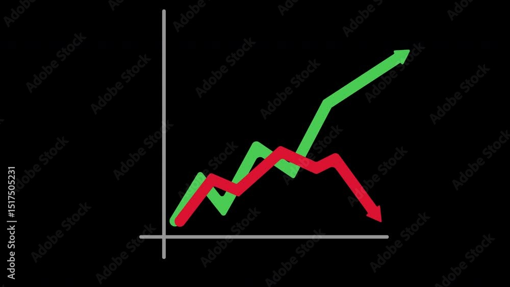 Poster visual representation of market trends displayed as opposing graph movements on a transparent backgr