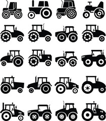 Obraz premium Tractor Icon set Design with Editable Stroke. Suitable for Infographics, Web Pages, Mobile Apps, vector illustration. Agricultural tractor - transport for farm in flat style. on transparent background