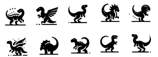 Naklejka premium black dinosaur silhouettes, dinosaur logo icon