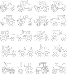 Tractor Icon set Design with Editable Stroke. Suitable for Infographics, Web Pages, Mobile Apps, vector illustration. Agricultural tractor - transport for farm in flat style. on transparent background
