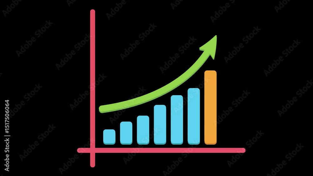 Poster animated growth chart displaying positive trend on a transparent background in flat design