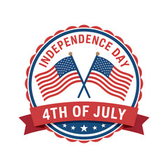 Fourth of july badge with crossed american flags isolated on transparent background