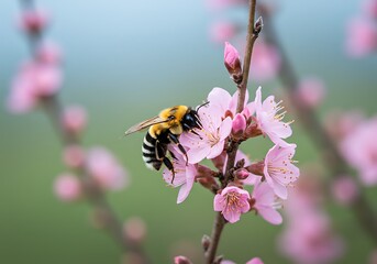 Fototapeta premium 春の訪れと蜜蜂の舞