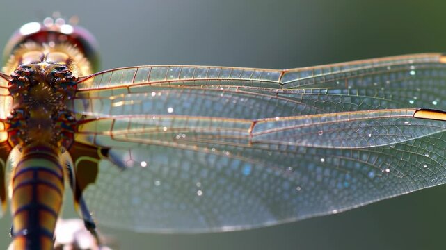 Macro view of dragonfly wings showing translucent texture and details