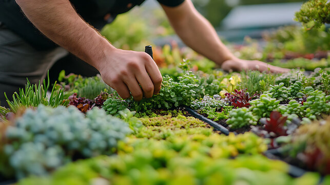 Gardener Tending to Succulents in a Greenhouse